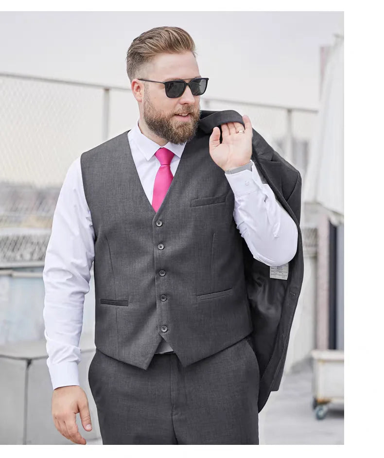 Fat Brother Big Size Men's Suits Formal Business Dress Fashion 3 Piece Set for Wedding Party Prom XS-6XL Jackets Vest Pants