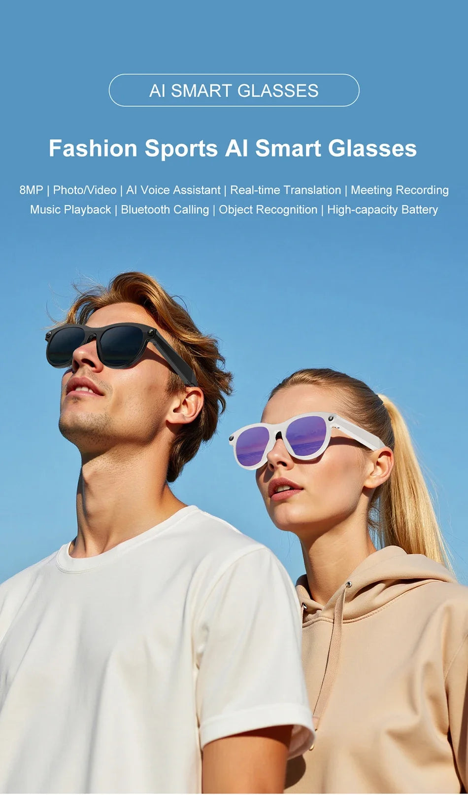 Lenovo 8K HD AI Smart Glasses Camera 1600WDual Real-time Translation Bluetooth Call Shoot Audio Video Music Play Sunglasses 2026