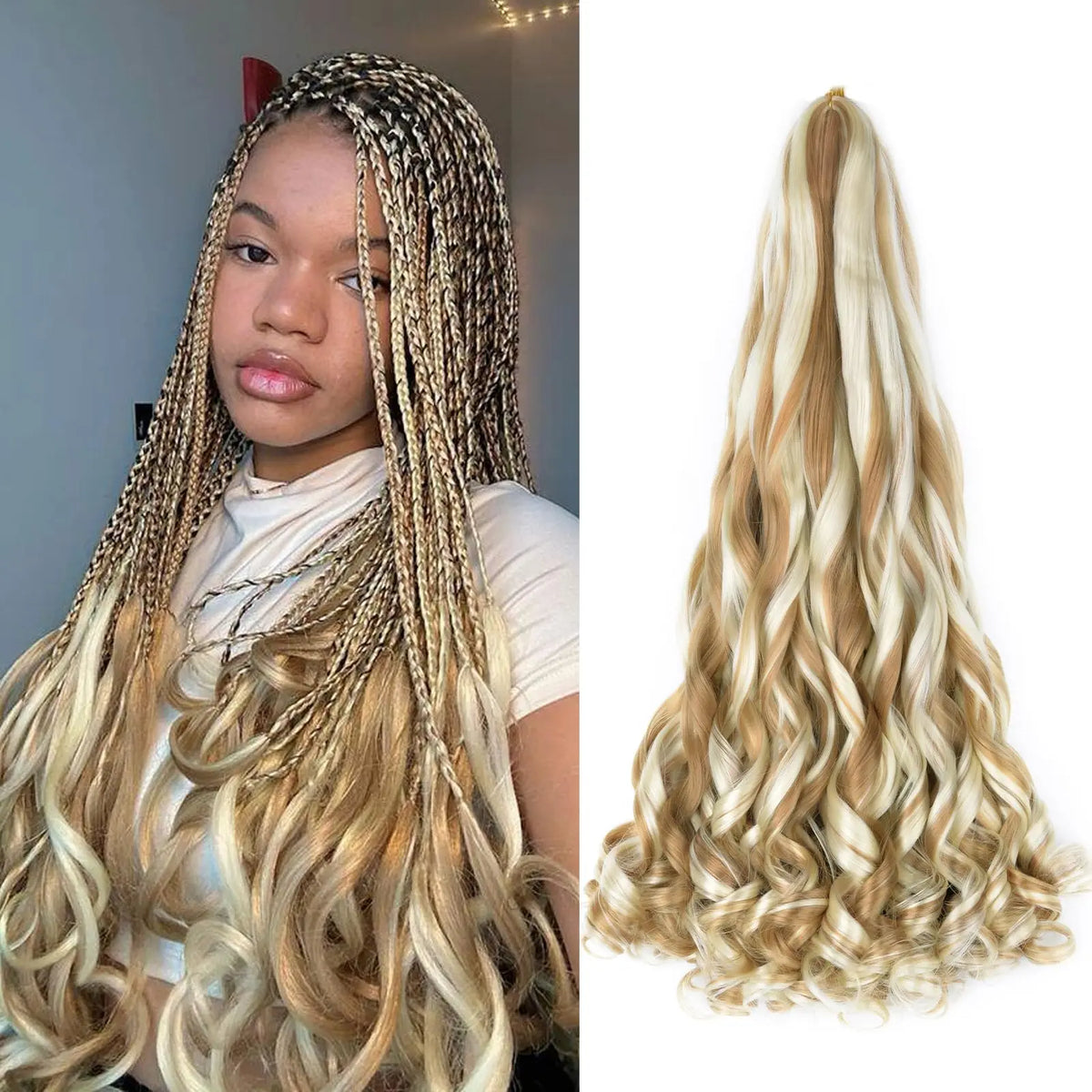 French Curly Braiding Hair 22Inch Synthetic Curly Braiding Hair Pre Stretched Loose Wavy Curl Braiding Hair Extensions For Women
