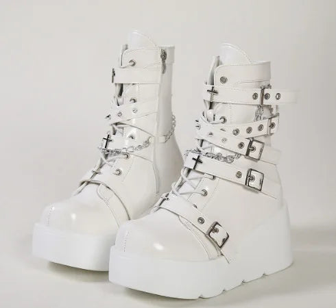 New Gothic Style Platform Vampire Cosplay Women Mid-calf Boots 2026 Winter Wedges Comfy Women Motorcycle Boots Shoes