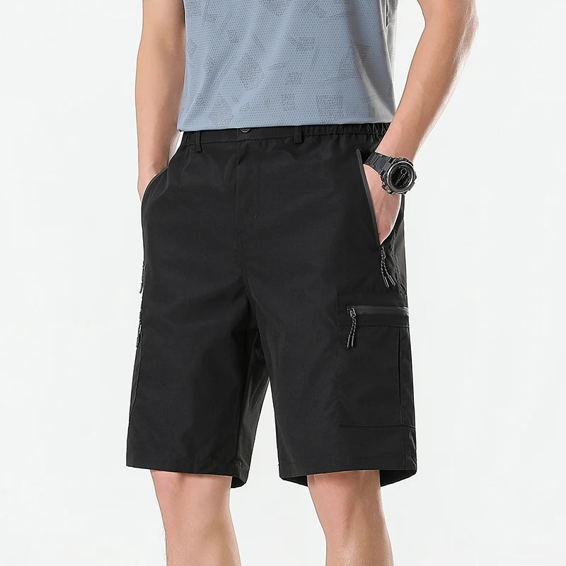 Mens Cargo Shorts Knee Pants Zipper Pocket Summer Quick Dry Shorts Climbing Jogger Elastic Waist Sports Wear