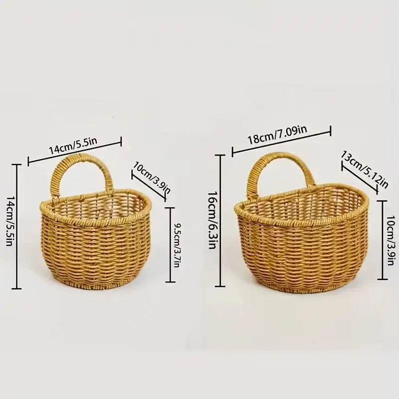 Kitchen Storage Basket With Handle Cute Wall Hanging Woven Basket Kawaii Hanging Storage Basket Kitchen Sundries Organizer