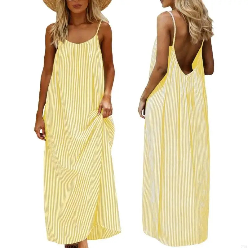 77HE Dresses for Women Backless Cami Dress Casual Vacation House Beach Sleeveless with Back Tie