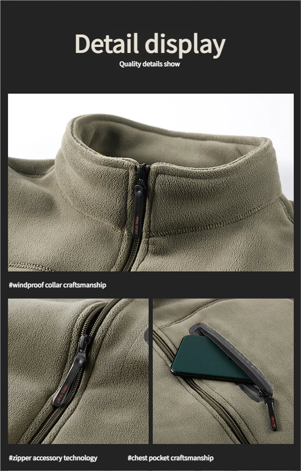 Winter Polar Fleece-Lined Jacket Men Thickened Windproof Stand-Collar Cardigan Jacket Casual Outdoor Embroidered Men's Warm Coat