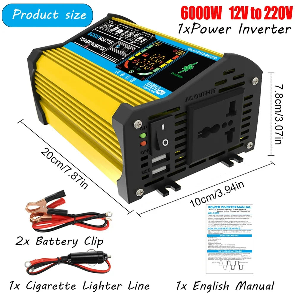 4000/6000W Inverter 12v 220v 110v Modified Sine Wave Car Power Inverter Transformer Convert LCD Display Vehicle Inverter 2USB