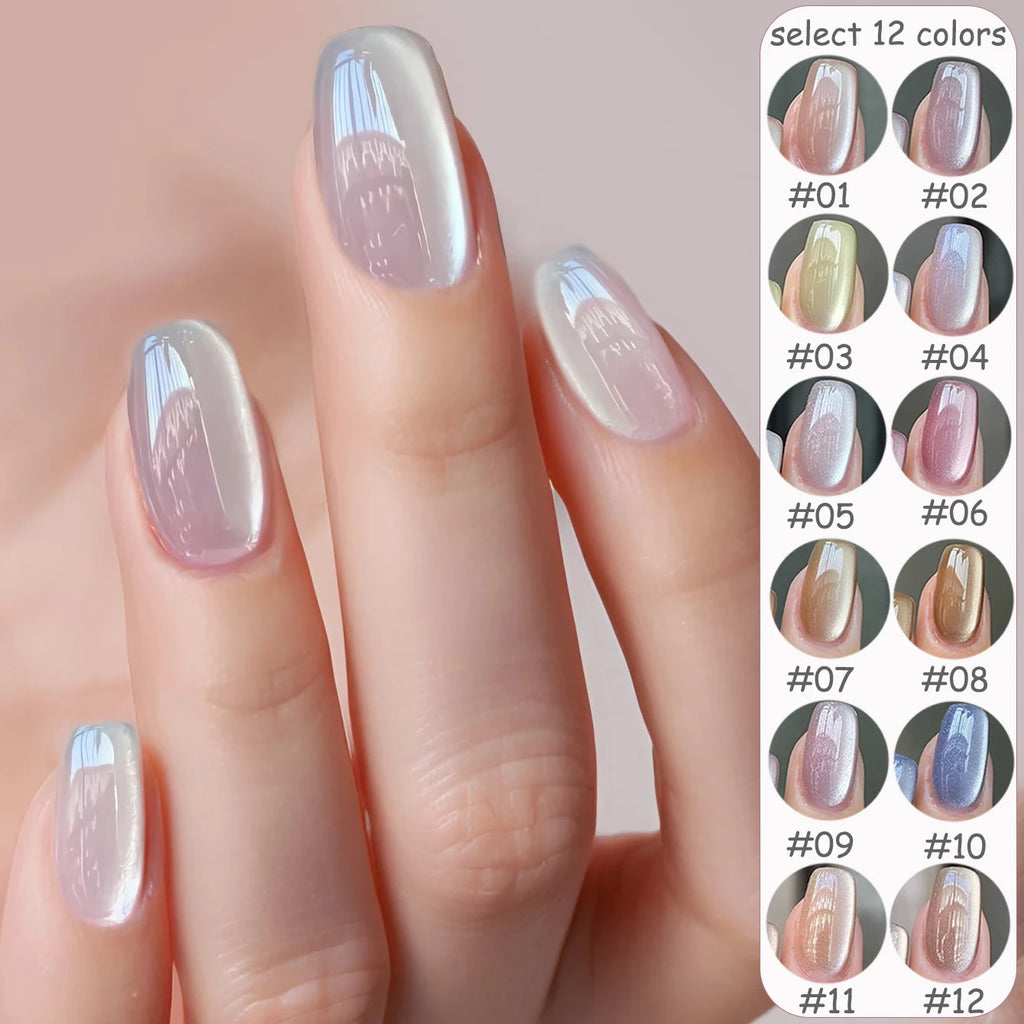 1-12pcs WS Summer Nails White Pink Blue Black Glass Bead Magnetic Gel Nail Polish Semi Permanent UV Soak Off Nail Art Decoration