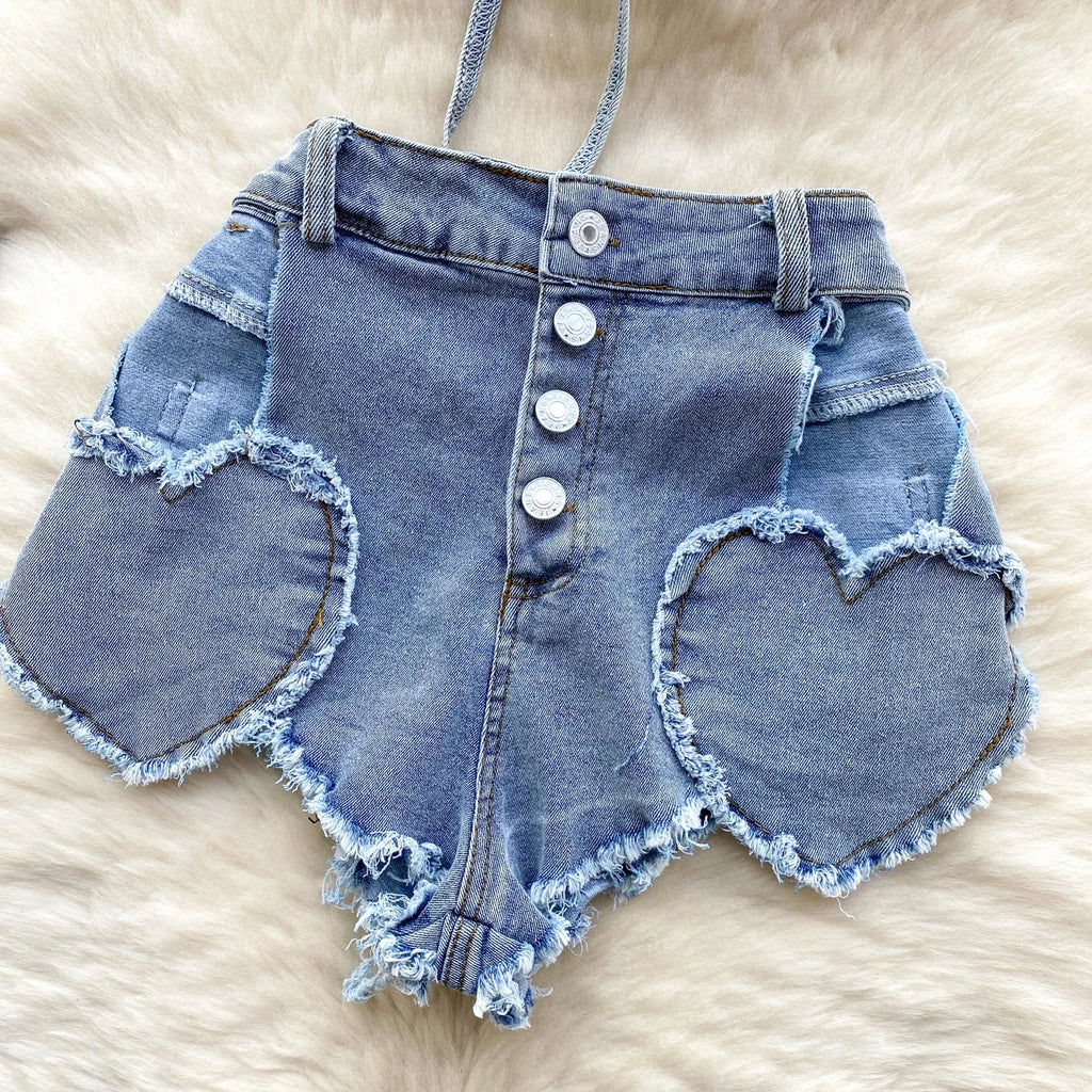 Retro Women Bikini Denim Suits Summer Halter Camis Mini Short Pant Fashion Vacation Suits Sexy Comfortable