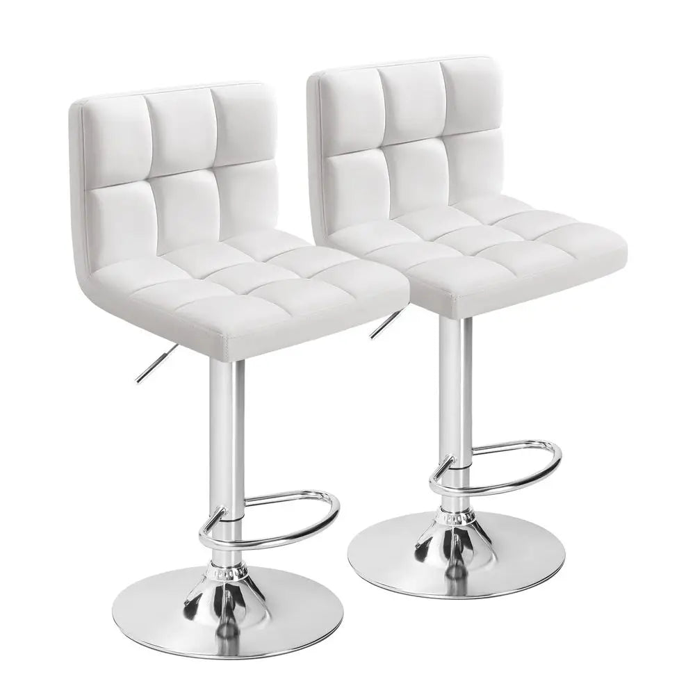 Bar Stools Modern Pu Leather Swivel Adjustable Hydraulic Bar Stool Square Counter Height Stool Set of 2 White