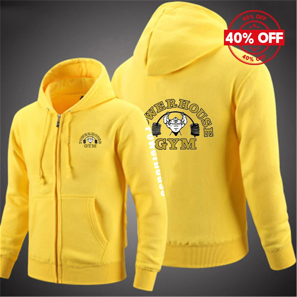 2025 Spring And Autumn Man's Loose Comfortable Versatile Hoodies Coat Powerhouse Gym Logo Logo Print Zipper Hooded Slim Jacket