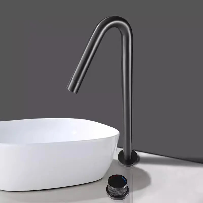 Tuqiu Bathroom Faucet Brass Widespread Brush Gold Basin Faucet Brass Sink Faucet 2 Hole Hot & Cold Wash Faucet Water Tap