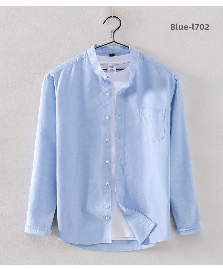 2027 Cotton Stand-up Neck Oxford Spinning Anti-wrinkle Casual  Spring  Autumn New Men's Shirt Jackets  Long Sleeve Shirt Men's