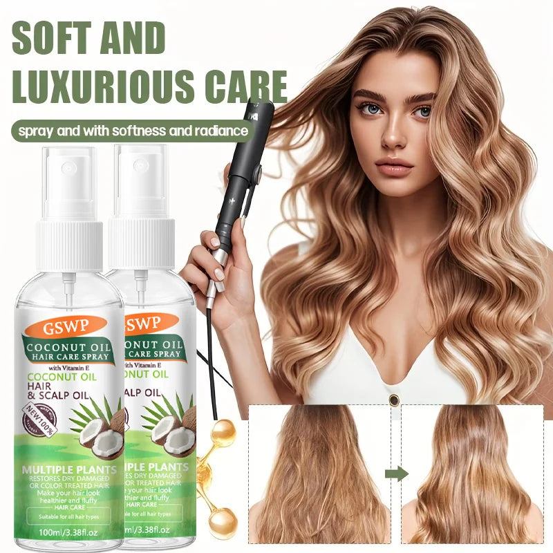 GSWP Coconut Oil Hair Care Spray, Ten-in-One, Deeply Moisturizes And Smooths Hair Texture, with Heat Protection.100/200ml