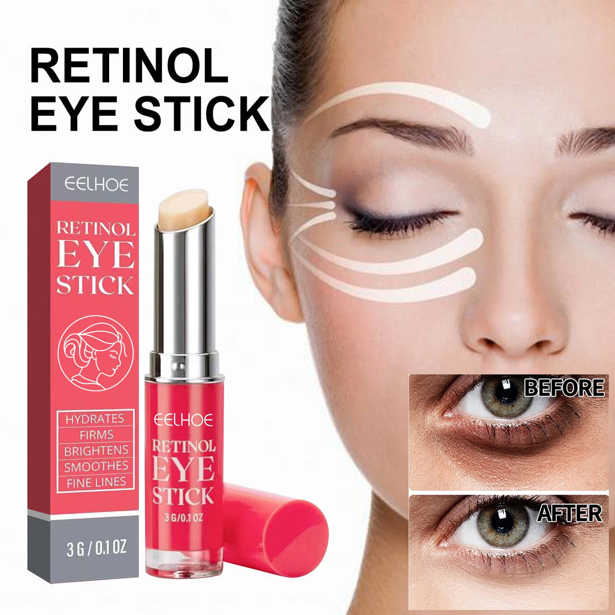 Retinol Eye Cream Stick Lifting Fade Fine Line Remove Dark Circles Eye Bags Anti Puffiness Moisturizing Smoothing Eye Skin Care
