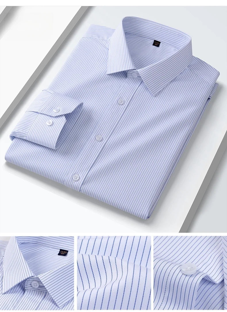 Quality Anti-Wrinkle Men Shirt Long Sleeves Dress Shirts For Men Slim Fit Camisa Social Business Blouse White Office Shirt S-5XL