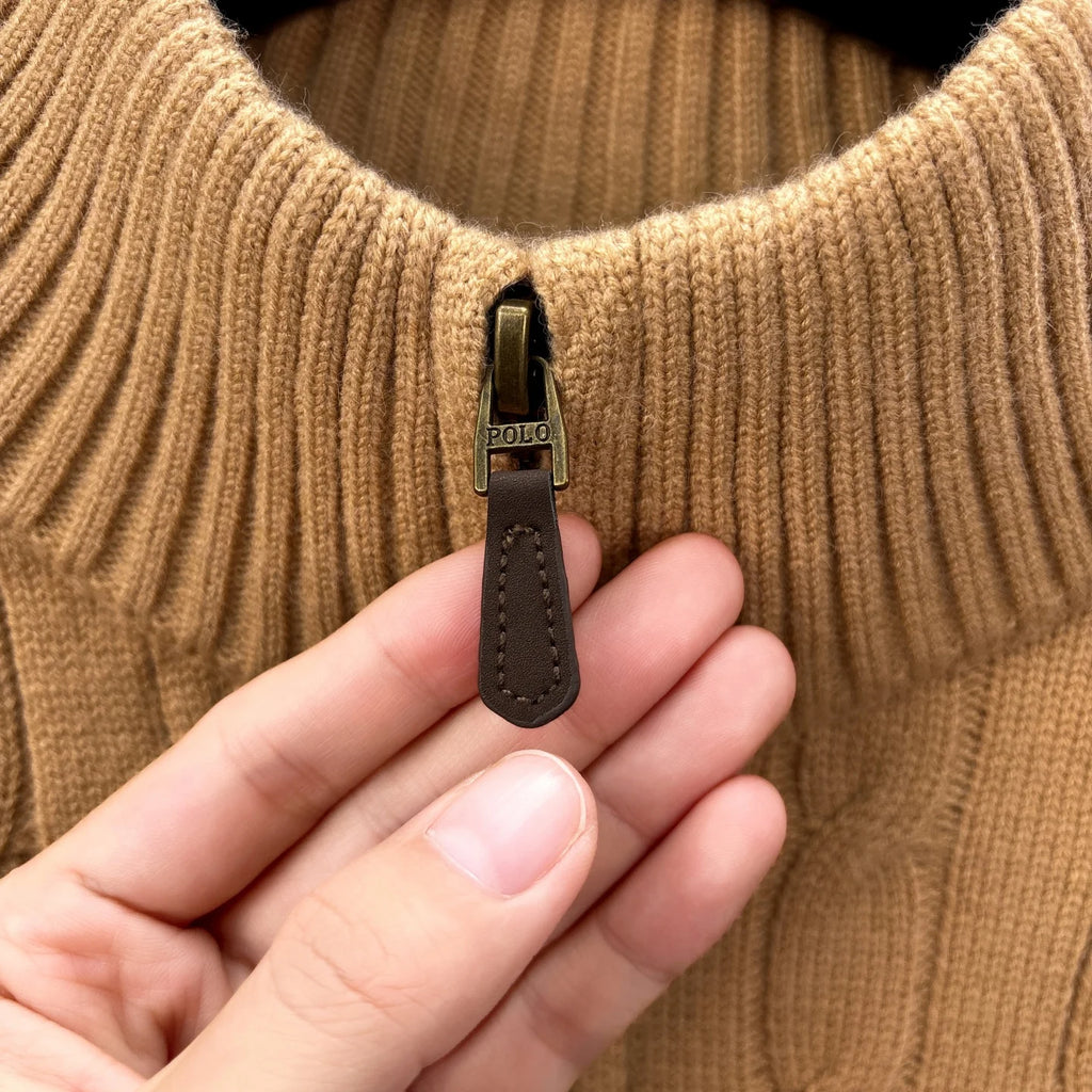 Fashion Half Zipper Sweater Men's Winter Warmth New exquisite jacquard design luxury brand golf pony embroidery knitted pullover