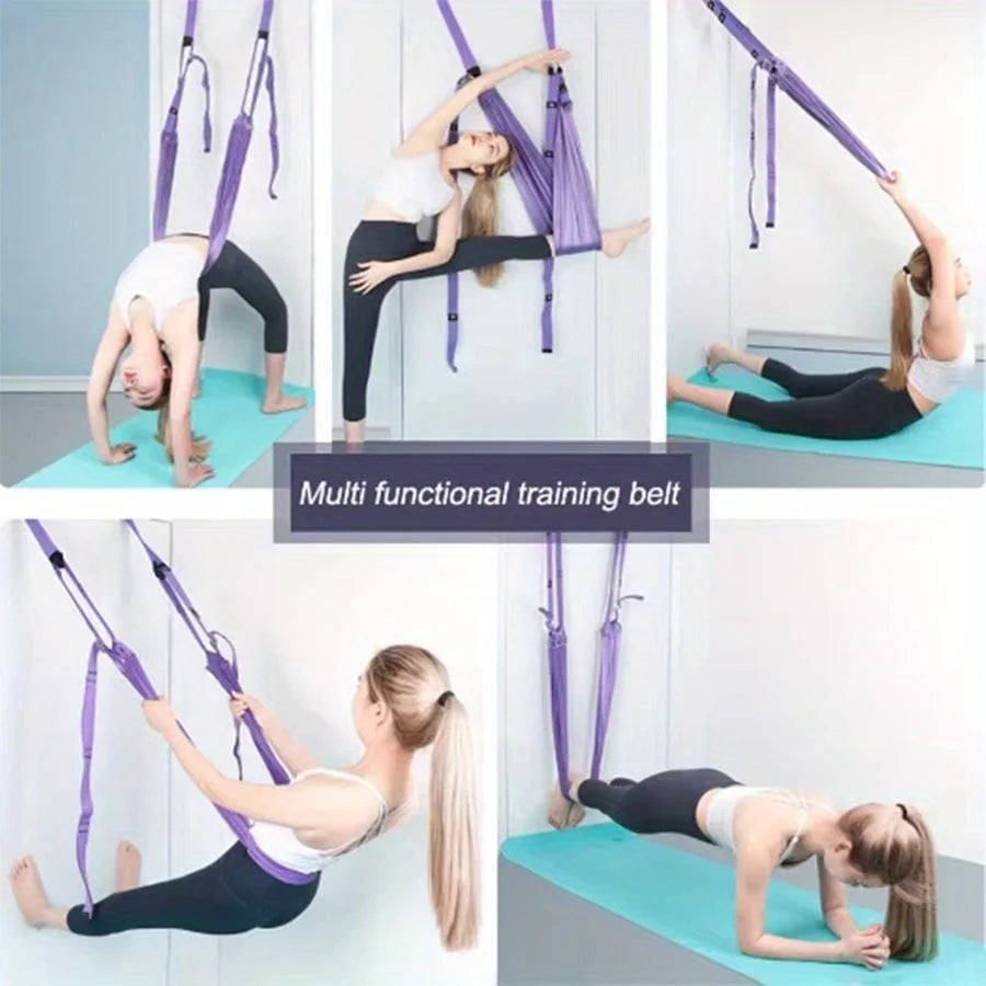 Adjustable Aerial Yoga Strap Elastic Stretch Door Hanging Yoga Belts Hammock Swing Fitness Handstand Rope Training Device Women