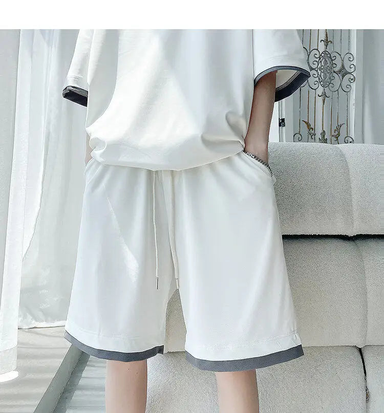 Men's Solid Color 2-Piece Outfit Short Sleeve T-Shirt & Drawstring Elastic Waist Shorts Set Casual Lounge & Streetwear Clothing