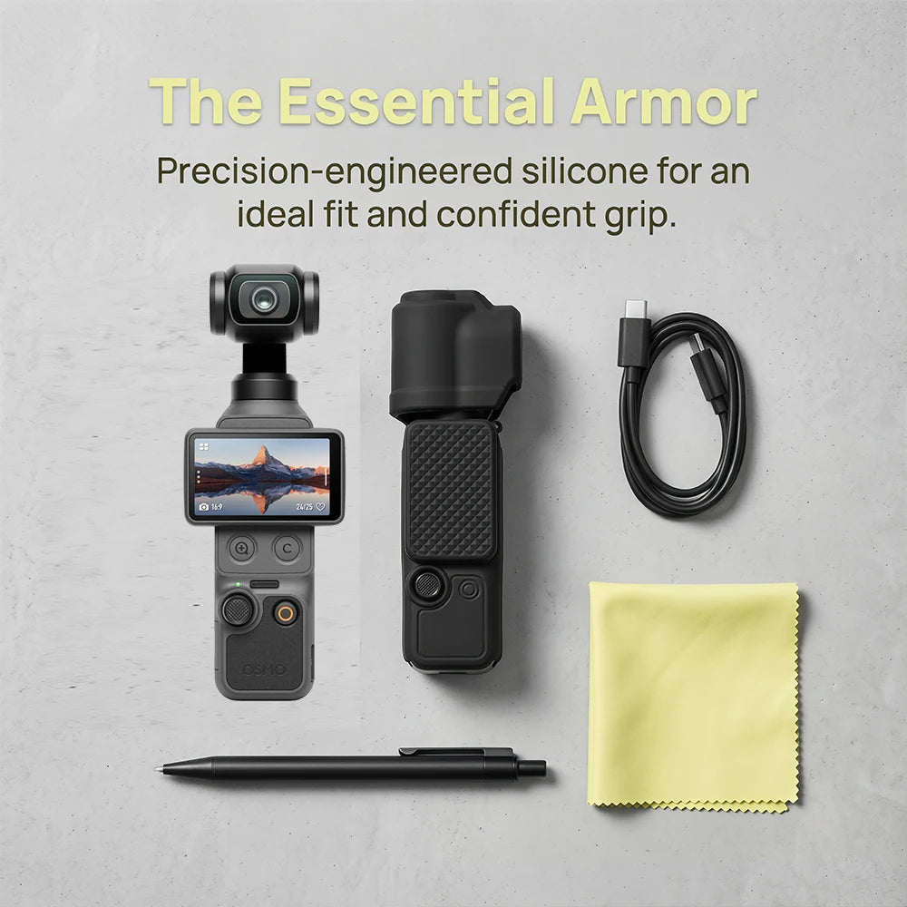 Case + Glass for DJI Osmo Pocket 4 Silicone Soft Protective Cover & Ultra-Clear Screen Protector Film for Pocket4 Accessories
