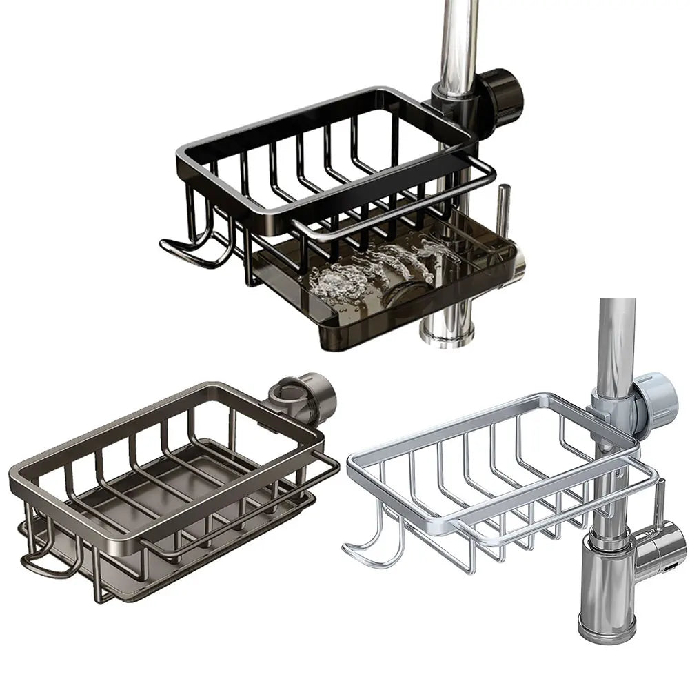Kitchen Sink Faucet Organizer Aluminum Over Faucet Sink Caddy Organizer Multifunction Organizer Rack Work with Round Water Pipe