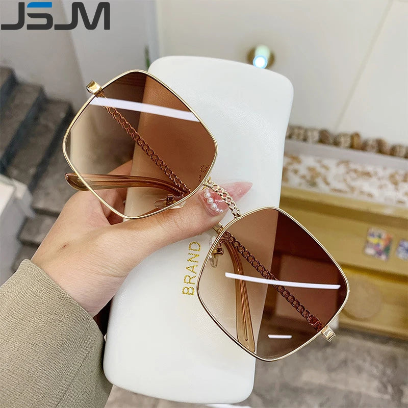 JSJM New Fashion Big Frame Sunglasses Women Classic Brand Design Luxury Metal Oversize Sun Glasses Female Oculos De Sol UV400