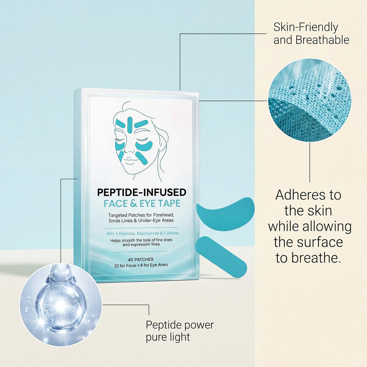 Peptide-Infused Face & Eye Tape Wrinkle Removal Sticker Smooth Forehead Smile Lines Wrinkles Peptide Facial Tape Skin Care Tools