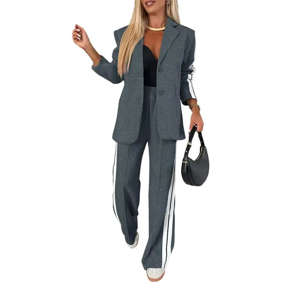 2 Piece Set Women Outfit Winter Fall Fashion V neck Long Sleeve Coat Elegant Straight Leg Pant Set Women Sports Clothing