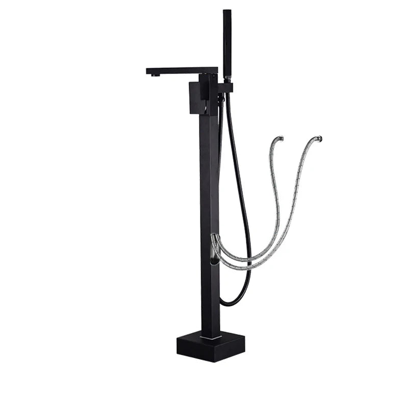 KEMAIDI Brass Freestanding Bathtub Shower Faucet Floor Tub Filler Mixer Tap 360 Degree Swivel Spout Shower Systerm Matte Black