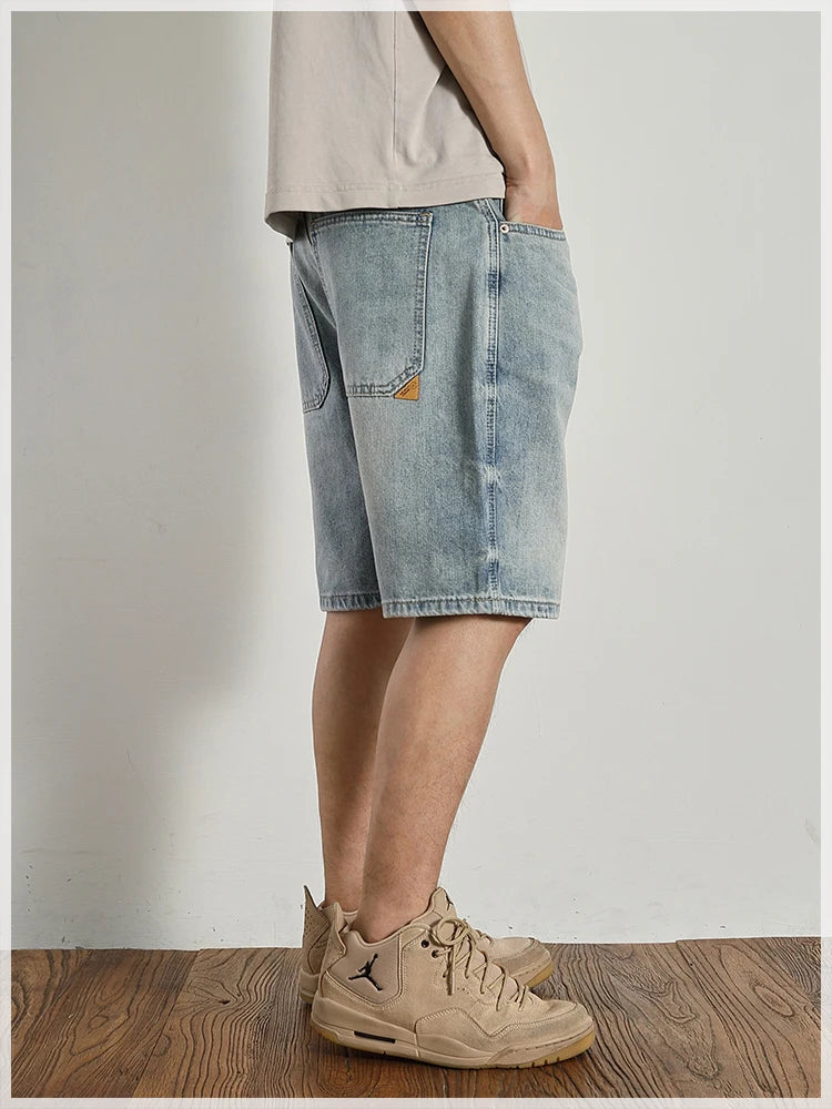 Retro classic summer casual medium pants five quarter pants fashion loose straight leg light denim shorts men's fashion