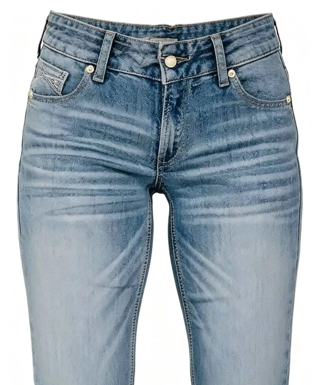Light Blue High Elastic Bootcut Jeans Pants with Embroidered Back Pockets Slim Micro Flared Denim Trousers