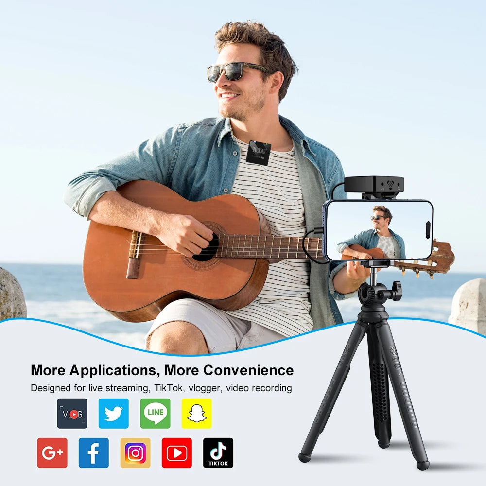 Factory Direct NXG Wireless Lavalier Microphone 1‑to‑1/2 Dual Transmitter Lapel Mic Noise Cancelling 360° Pickup For Smartphone Camera Vlogging Live Broadcast