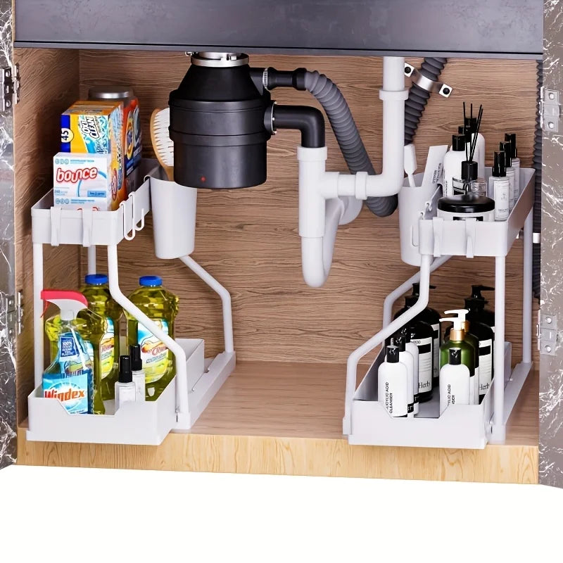 Double Layer Storage Rack, Pull-out Storage Box, Cabinet Sink for Organizing and Organizing Storage Racks  Kitchen Organizer