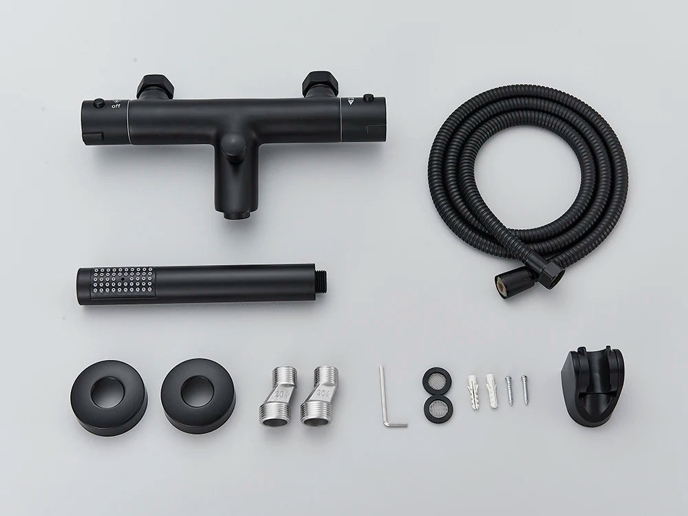 Black Thermostatic Bathroom Shower Faucet Dual Handle Bathtub Faucet Wall Mounted Mixer Tub Tap