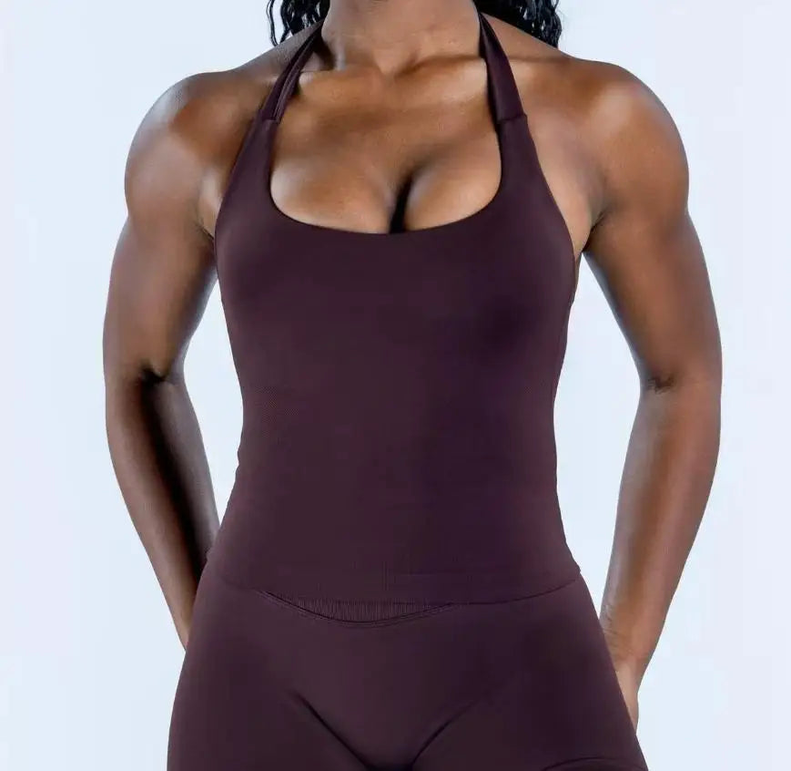 DL 0GO Longline Strappy Top Gym Sports Top Women Seamless Yoga Tank Sportswear Gym Clothing Running Workout Halter