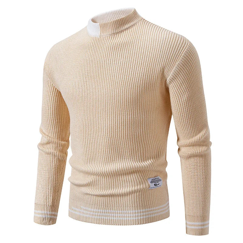 High Quality Men's New Autumn Winter Sweaters Casual Warm Mock Neck Pullovers Trend Color Blocking Design Men Sweaters Knit Tops