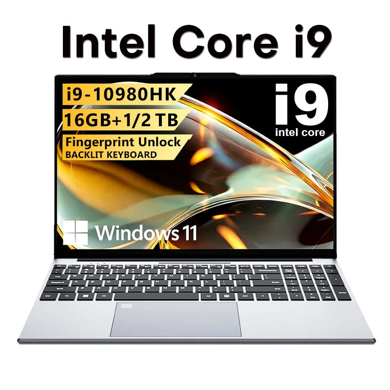 Portable Intel Core I9 10980HK Laptop 16GB RAM 1TB 2TB SSD Windows 11 15.6 inch Gaming Computer Fingerprint Unlock PC 4K Laptops