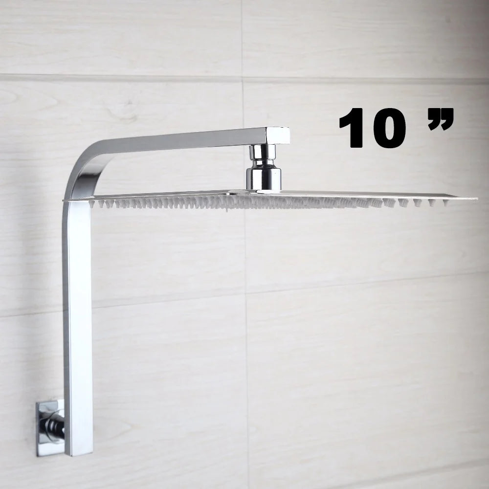Torayvino Bathroom Shower Faucets Gooseneck Square Brass Wall Mount Shower Arm Ultrathin Bathroom Shower Head Set
