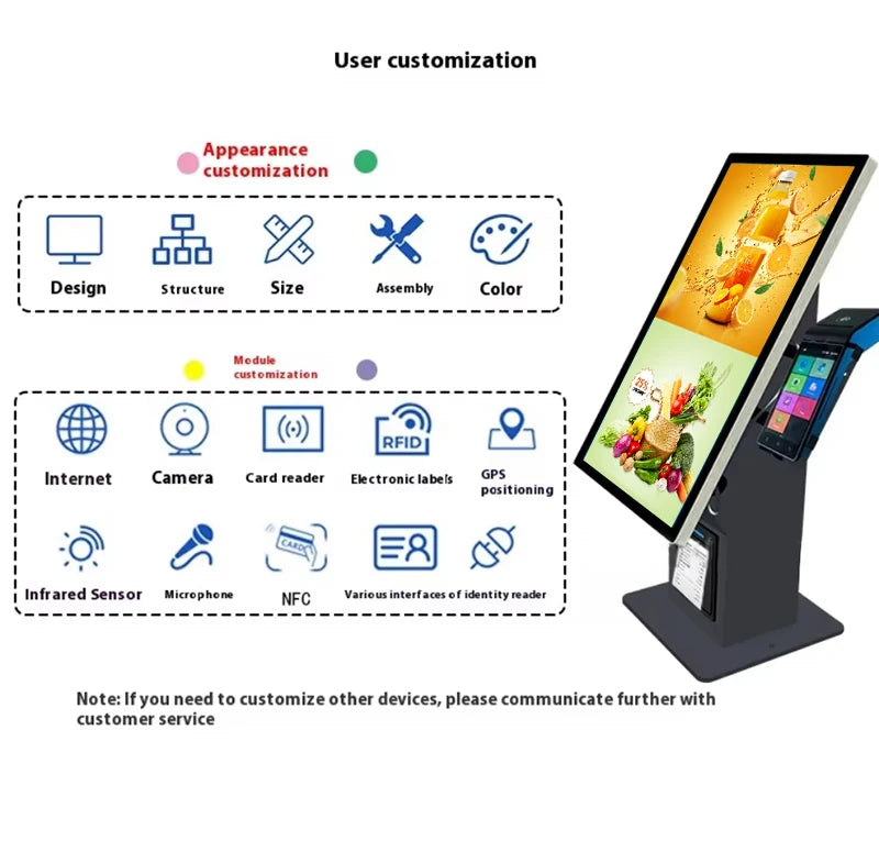 21.5 Inch Wall Mounted Touch Screen Self-Service Checkout Kiosk Payment Terminal For Grocery Stores Optional Barcode Reader SDK