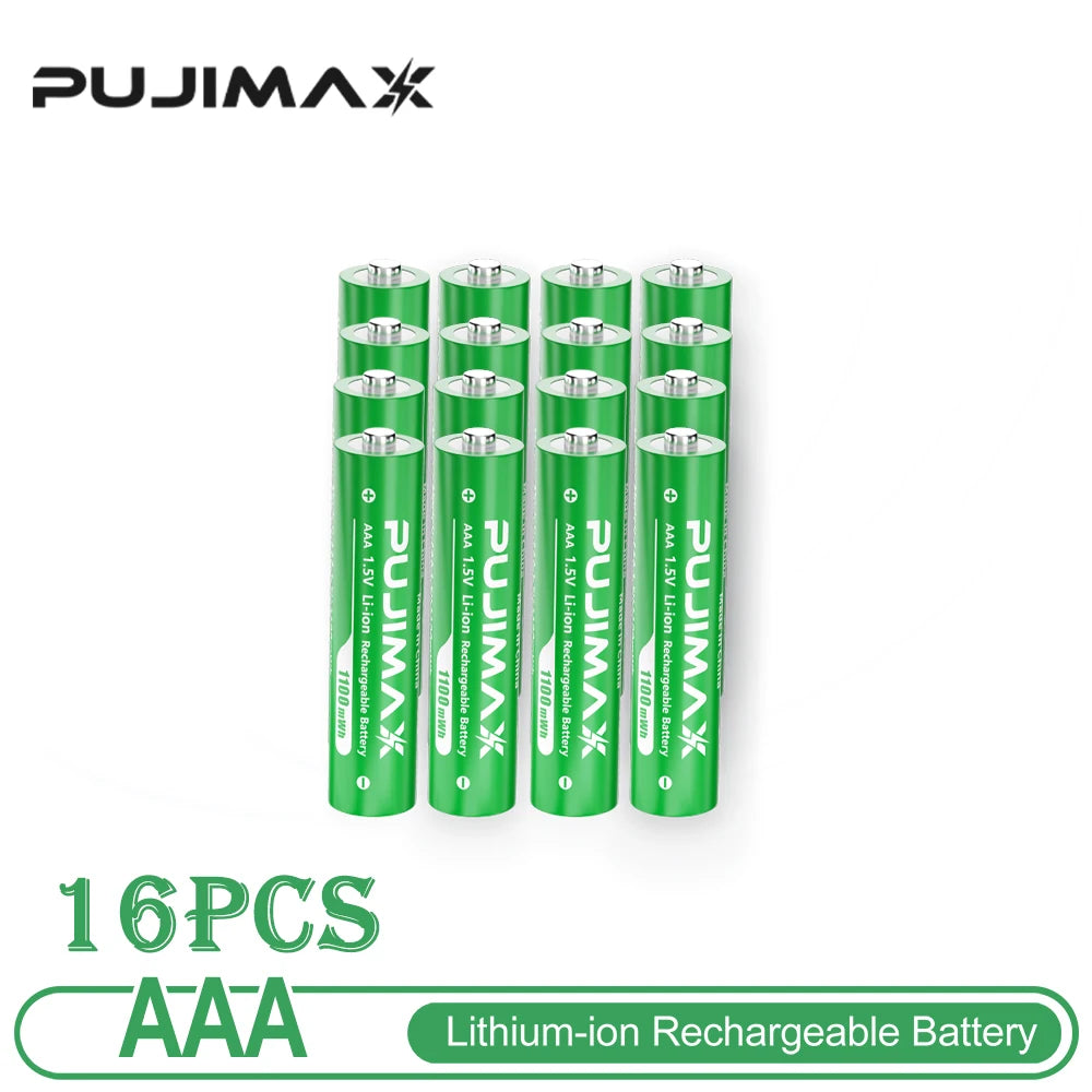 PUJIMAX Lithium-Ion Rechargeable Battery High-Capacity 1.5V 4255mWh AA&1100mWh AAA Battery for Remote Control Mouse Electric Toy