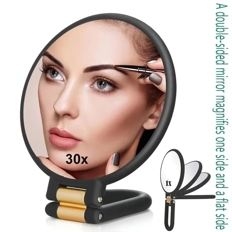 30X Magnifying Handheld Mirror Double Sided Foldable Travel Makeup Mirror Adjustable Rotation Pedestal Hand/Hanging VanityMirror