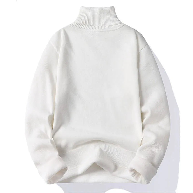 New Autumn Winter Turtleneck Sweaters Men Slim Knitted Pullovers Mens Solid Color Casual Knitwear Sweaters Fleece Warm Pullovers