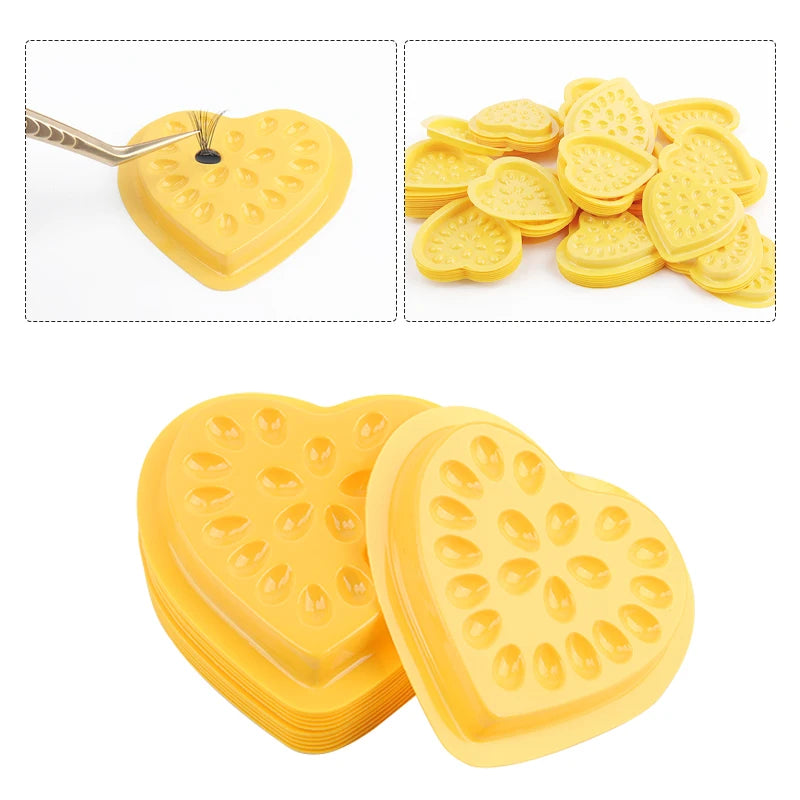 100 pcs Disposable Pvc Heart Shape Flower Holder Sticker Lash Glue Adhesive Pallet For Women Eyelash Extension Makeup Tools