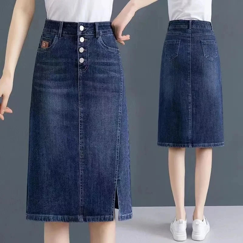 Large Size Denim Skirt For Women Spring Summer High-waisted A-line Jeans Skirt Ladies Korean Loose Tassels Mini Denim Skirts