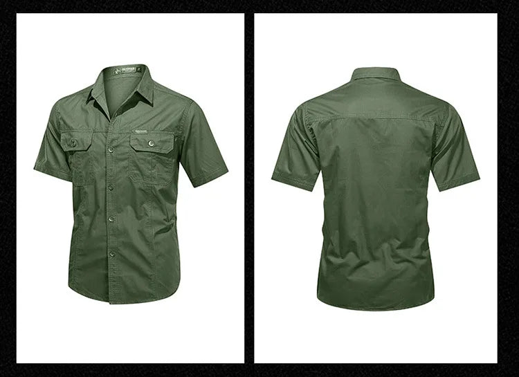 Fashion 2023 Autumn Spring Clothes Green Black Cargo Military Brand Shirts For Mens Short Sleeves Casual Blouse Oversize 4XL 5XL