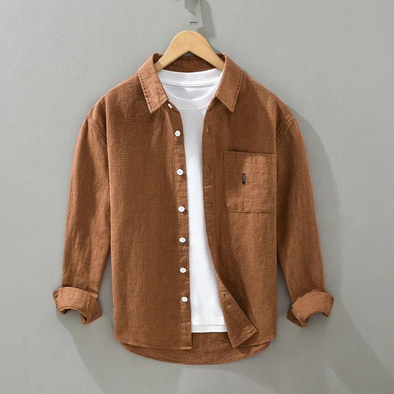2402 Cotton Linen Solid Color Simple Basic Tops Men's Spring Fall Fashion Japan Style Harajuku Healthy Comfortable Casual Shirts