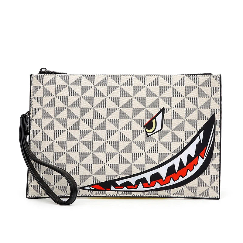 2026 New Men's Business Casual Clutch Bag Fashion Shark Print Envelope Bag Wallet Phone Bag Large Capacity Men's Gifts Pouch Pho
