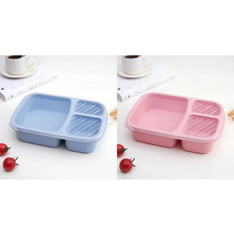 1-3pc Straw Lunch Box Portable Bento Box With Compartment Picnic Bento Box Fruit Container Microwave Oven Dinnerware for Student