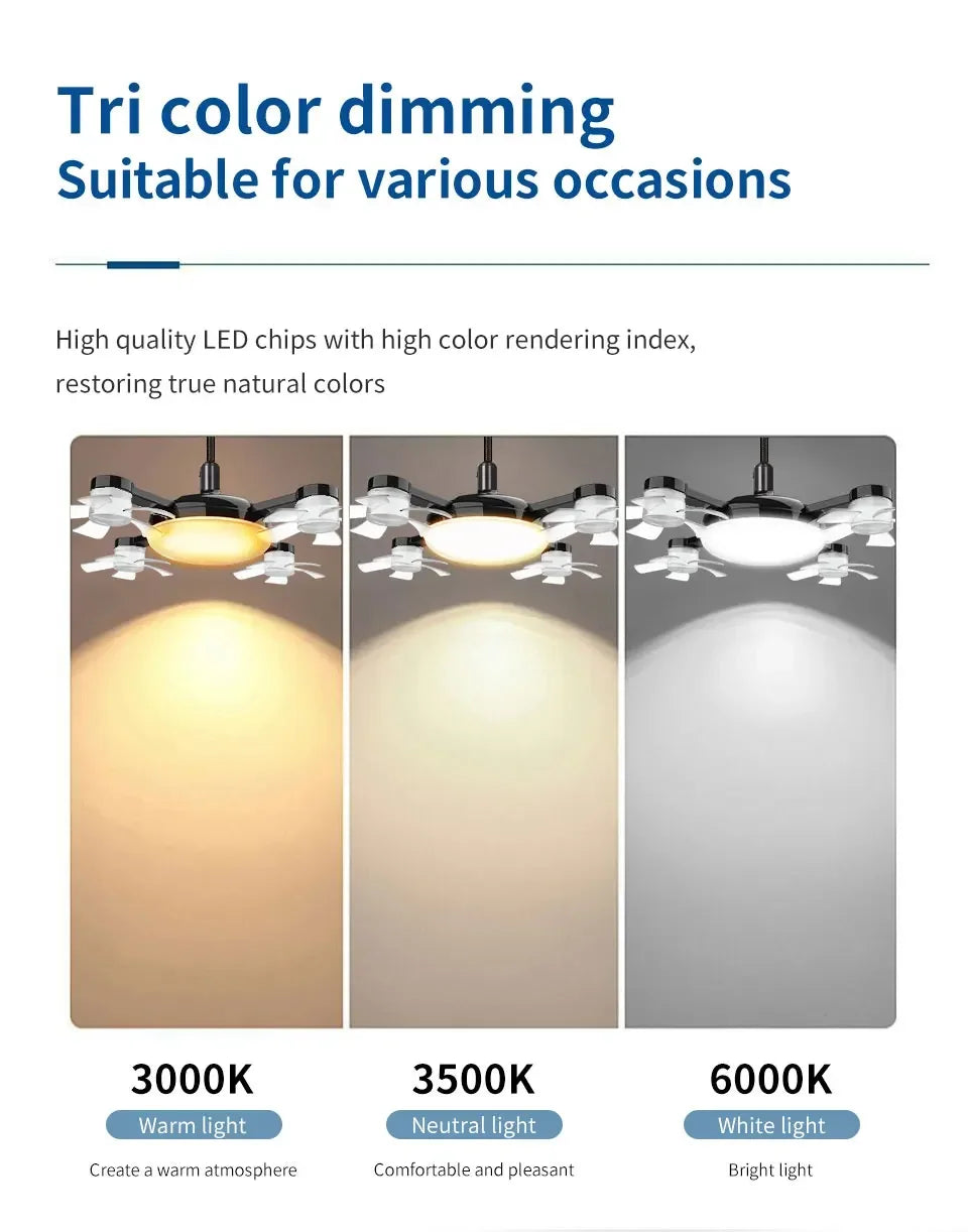 E27 Fan Light 2-in-1 60W  Drone Design Ceiling Fan Light with Remote Control AC85-265V Fan Lighting Bulb for Home Restaurant