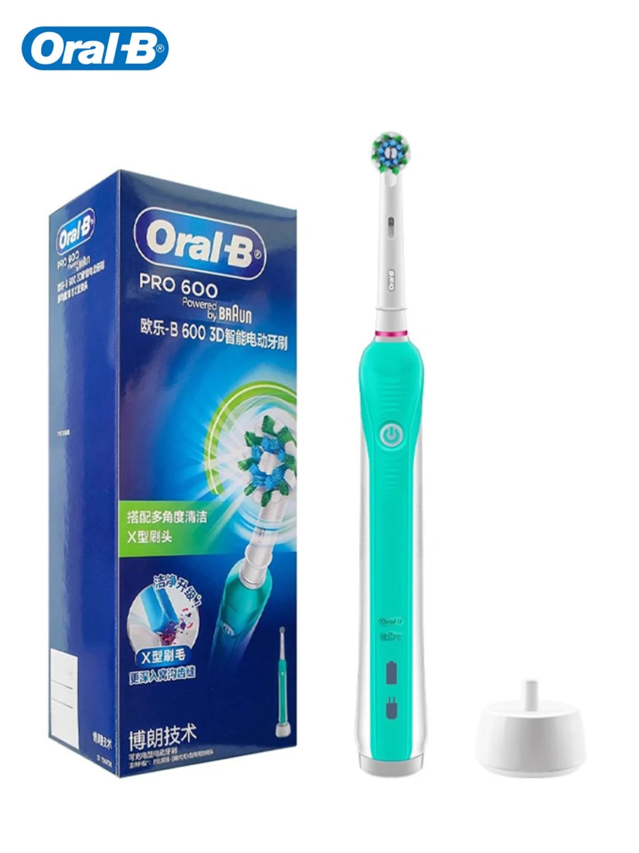 Oral-B Pro600 3D Electric Toothbrush IPX7 Waterproof Smart Timer Pressure Sensor Inductive Charging Adult Rechargeable Toothbrus