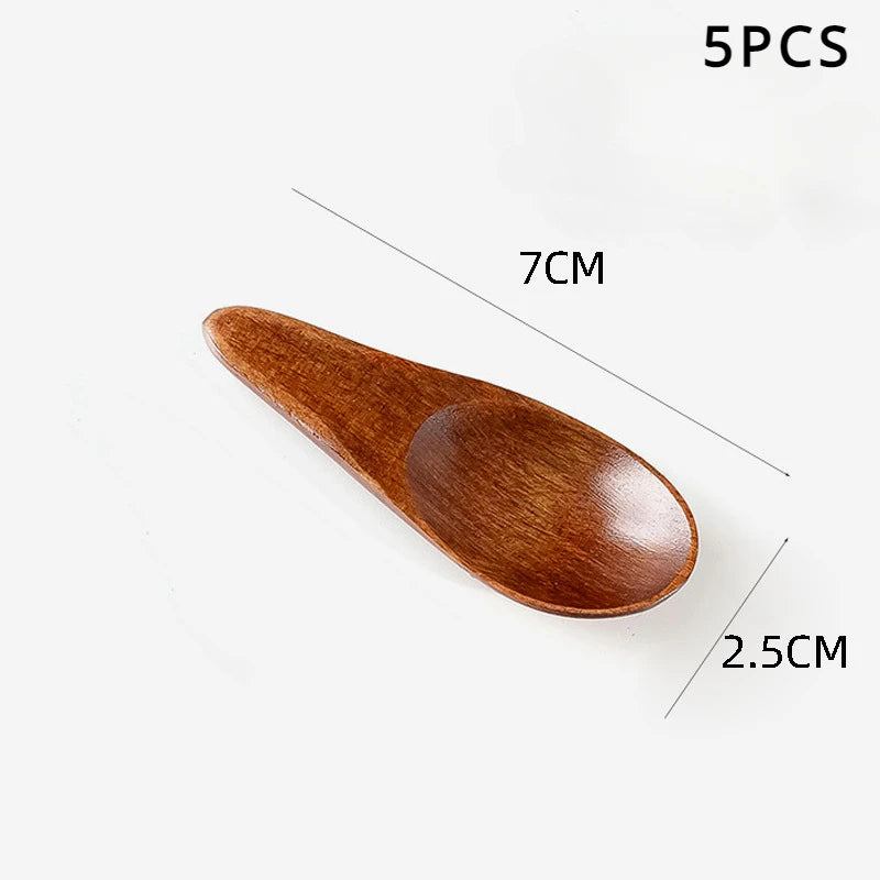 5pcs Wood Mini Tea Spoon Condiment Scoop Flatware Coffee Tea Small Mini Sugar Spoon Coffee Spoon Kitchen Gadgets 5Pcs 7X2.5Cm