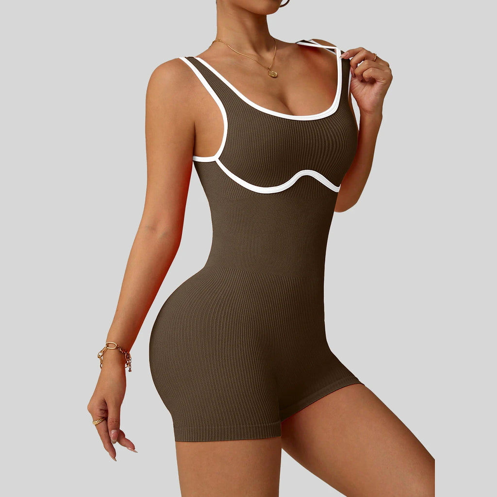 Women's Seamless One-Piece Yoga Bodysuit, High-Waisted Aerial Dance Leotard with Crossover Back, Color Block Sportswear for Pila
